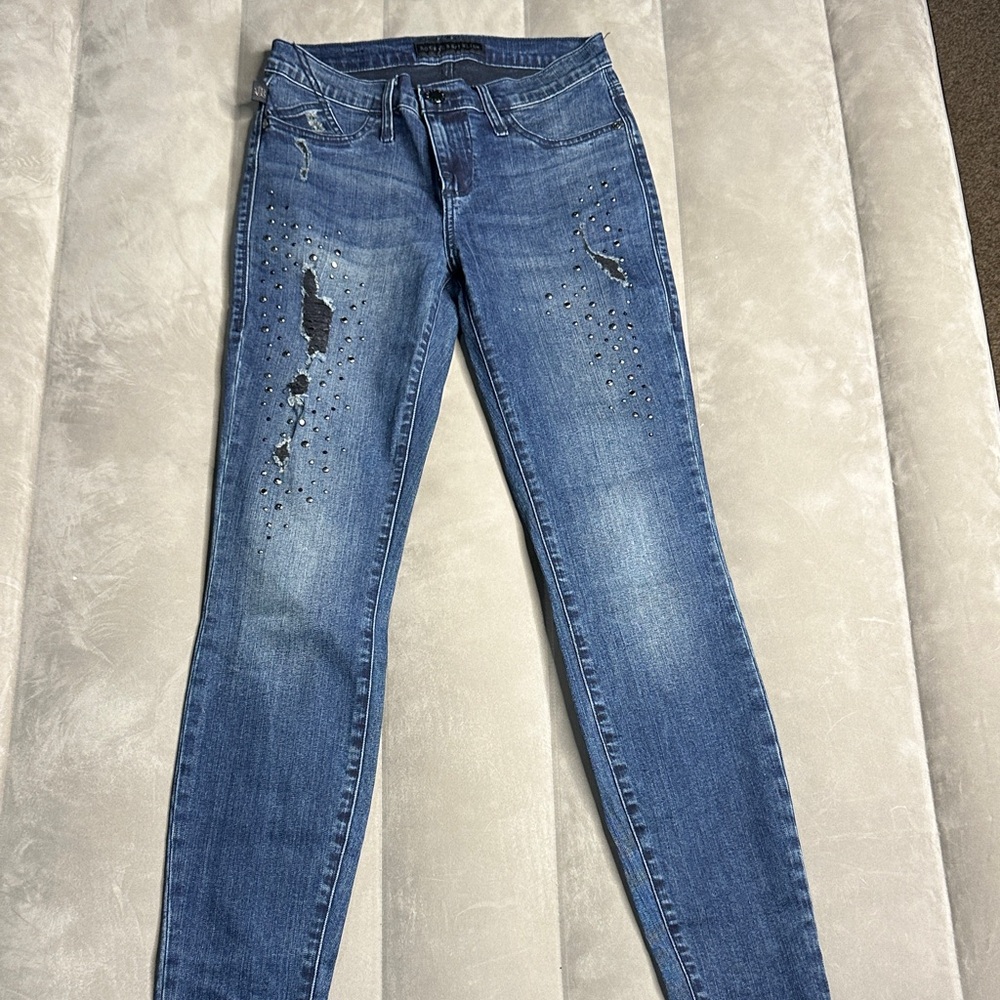 Rock & Republic Blue Studded Distressed‎ Skinny Jeans Size 4L